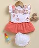 Annie Kids Sinker Knit Frill Sleeves Floral Printed Dress With Bloomer - Red