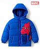 Babyhug Marvel Woven Hooded Winter Jacket with Full Sleeves and Spider-Man Graphic - Blue