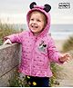 Babyhug Disney Woven Full Sleeves Hooded Padded Jacket With Minnie & Friends Graphics & Ear With Bow Detailing - Pink