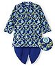 EARTHY TOUCH Single Jersey Knit Full Sleeves Kurta Dhoti Set with Floral Glitter Print - Blue