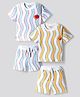 Bonfino 100% Cotton Knit Drop Shoulder Half Sleeves Oversized Striped T-Shirts & Shorts Set Pack Of 2 - Light Blue & White