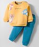 ToffyHouse Fleece Knit Full Sleeves Winter Wear T-Shirt & Lounge Pant Set with Animal Print - Yellow
