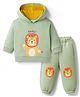 ToffyHouse Fleece Knit Full Sleeves Winter Wear Hooded T-Shirt and Joggers Set With Lion Print - Light Green