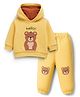 ToffyHouse Fleece Knit Full Sleeves Winter Wear Hooded T-Shirt and Joggers Set With Teddy Print - Yellow
