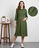 Bella Mama Woven Three Fourth Sleeves Solid Maternity Overlapping Front Shirt Dress - Olive Green