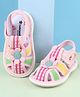 Cute Walk by Babyhug Velcro Closure Sandals with Checks & Floral Applique - Pink