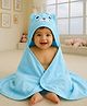 Babyhug Cotton Knit Hooded Wrapper With Animal Face Embroidery & Ear Applique L 82 x B 77 cm - Blue