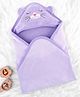Babyhug Cotton Knit Hooded Wrapper With Animal Embroidery  L 81 x B 81 cm - Lavender