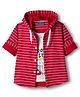 Dapper Dudes Full Sleeves Striped Hooded Shirt With Attached Tee - Red