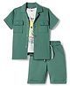 Dapper Dudes Half Sleeves Textured Shirt & Coordinating Shorts With Typography Printed Tee Set - Green