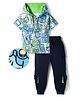 OLLINGTON ST. 100% Cotton Knit Half Sleeves Printed Hooded T-Shirt & Jogger Set - White & Navy Blue