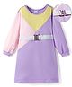 Hola Bonita Knit Full Sleeves Solid Dress with Cut & Sew Design & Belt - Lilac Pink & Khaki