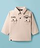 Ruff Cotton Elastane Knit Full Sleeves Polo T-Shirt with Text Print & Patch Pockets - Tan