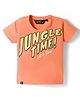 Ruff Cotton Knit Half Sleeves T-Shirt with Text Print - Peach