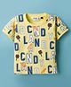 Ruff Cotton Lycra Knit Half Sleeves T-Shirt with Text Print - Yellow