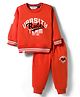 Ruff Fleece Knit Full Sleeves Sweathirt & Lounge Pant Set With Text Print - Orange