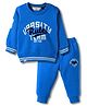 Ruff Fleece Knit Full Sleeves Sweathirt & Lounge Pant Set With Text Print - Royal Blue