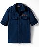 Ruff Jacquard Knit Full Sleeves Solid Cargo Shacket Shirt - Navy Blue