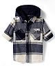 Ruff 100% Cotton Twill Woven Full Sleeves Hooded Shacket With Checks - Navy Blue