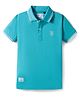 Ruff Cotton Knit Half Sleeves Polo T-Shirt with Logo Print - Aqua Blue
