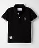 Ruff Cotton Knit Half Sleeves Polo T-Shirt with Logo Print - Black