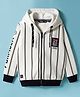 Ruff Fleece Knit Full Sleeves Hooded SweatJacket with Stripes & Racer Print - White