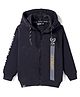 Ruff Fleece Knit Full Sleeves Hooded SweatJacket with Text Print - Black