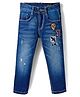 Ruff Cotton Denim Full Length Washed Jeans with Badge Detailing - Navy Blue