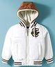 Ruff Full Sleeves Hooded Padded Jacket With College Embroidery - White