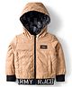 Ruff Full Sleeves Hooded Padded Jacket With Patch Detailing - Khaki