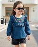 Babyhug Woven Denim Full Sleeves Top with Floral Embroidery & Frill Detailing- Blue