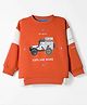Little Kangaroos Fleece Knit Full Sleeves Sweatshirt with Vehicle Print - Orange
