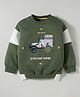 Little Kangaroos Fleece Knit Full Sleeves Sweatshirt with Vehicle Print - Olive Green