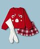 Little Kangaroos Cotton Knit Full Sleeves Winter Wear Sweatshirt Skirt & Leggings Set with Reindeer Applique & Check with Sequin Detailing - Red & White