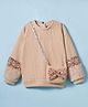 Little Kangaroos Fur Knit Full Sleeves Sweatshirt with Bow Applique Sling Bag & Sequin Detailing - Tan