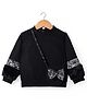 Little Kangaroos Fur Knit Full Sleeves Sweatshirt with Bow Applique Sling Bag & Sequin Detailing - Black