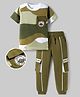 OLLINGTON ST. 100% Cotton Knit Half Sleeves Printed T-Shirt & Jogger Set - Multicolor & Olive Green