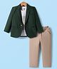 Rikidoos Full Sleeves Textured Blazer With Typography Printed Tee & Pant Set - Green & Beige