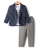 Rikidoos Full Sleeves Abstract Printed Blazer With Tee & Pant Set - Navy Blue & Grey