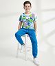 OLLINGTON ST. 100% Cotton Knit Half Sleeves Printed T-Shirt & Jogger Set - Multicolor & Teal