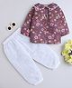 BAATCHEET Cotton Three Fourth Sleeves Floral Printed Peter Pan Collar Top And Pant- Brown
