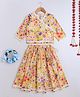 BAATCHEET Cotton Woven Three Fourth Sleeves Floral Printed & Lace Embellished Coordinating Choli Lehnga Set - Yellow