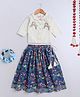 BAATCHEET Cotton Woven Three Fourth Sleeves Birds Hand Embroidered & Sequins Embellished Choli With Floral Printed Lehenga Set - Navy Blue