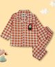 TIPPY TOP Pure Cotton Woven Full Sleeves Bunny Patch Detailed & Checked Coordinating Night Suit Set - Orange