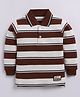 CUTOPIES Cotton Knit Full Sleeves Striped Polo Tee - White & Brown