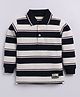 CUTOPIES Cotton Knit Full Sleeves Striped Polo Tee - White & Navy Blue