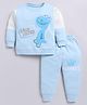 CUTOPIES Cotton Knit Full Sleeves Dinosaur Printed Light Winter Sweatshirt & Joggers Set - Blue