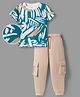 OLLINGTON ST. 100% Cotton Knit Half Sleeves Printed T-Shirt & Jogger Set - Multicolor & Beige
