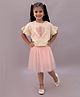Lil' Drama Cotton Knit Half Sleeves Leaves 3D Applique Detailed Crop Top With Net Skirt Set - Off White & Peach