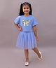 Lil' Drama Cotton Knit Half Sleeves Butterfly Sequins Embellished Crop Top With Net Skirt Set - Blue